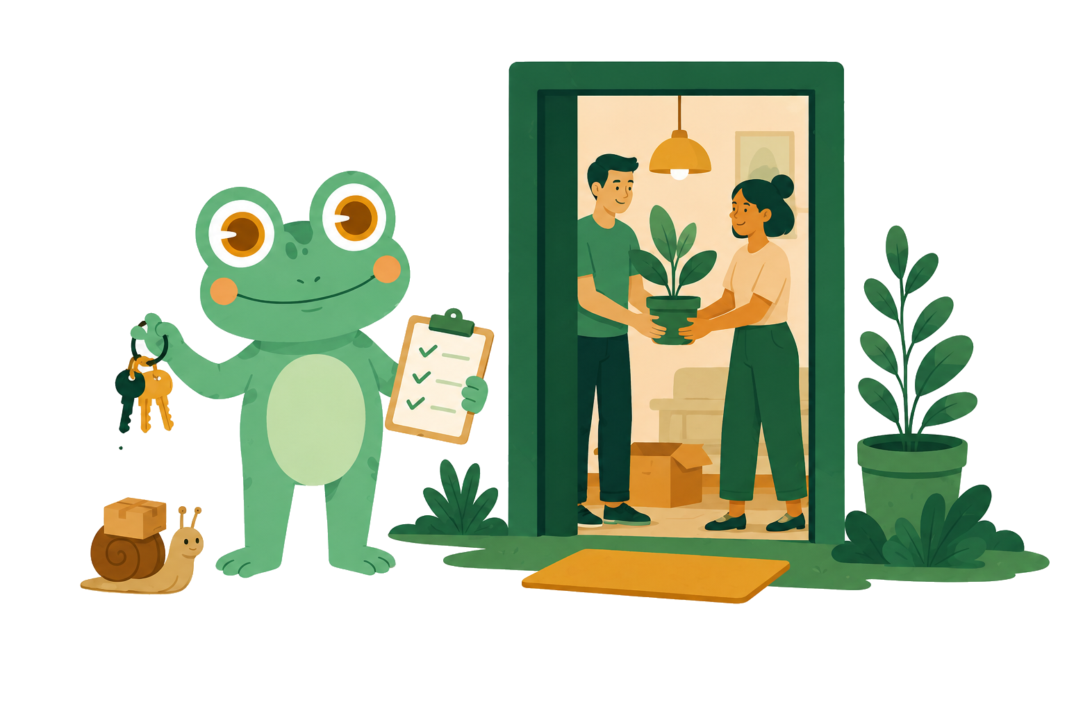 Illustration : remise des clés à deux colocataires