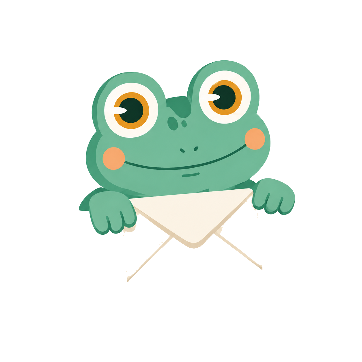 Illustration : la grenouille ColocBook tient une enveloppe